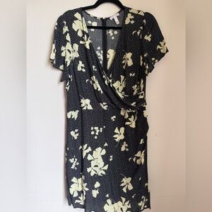 Floral Wrap Dress in Black and Cream